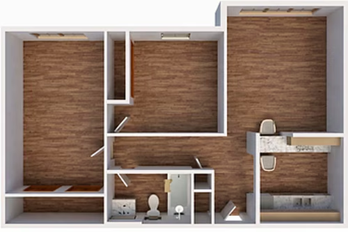2 Bedroom Heritage floor plan, 596 SF